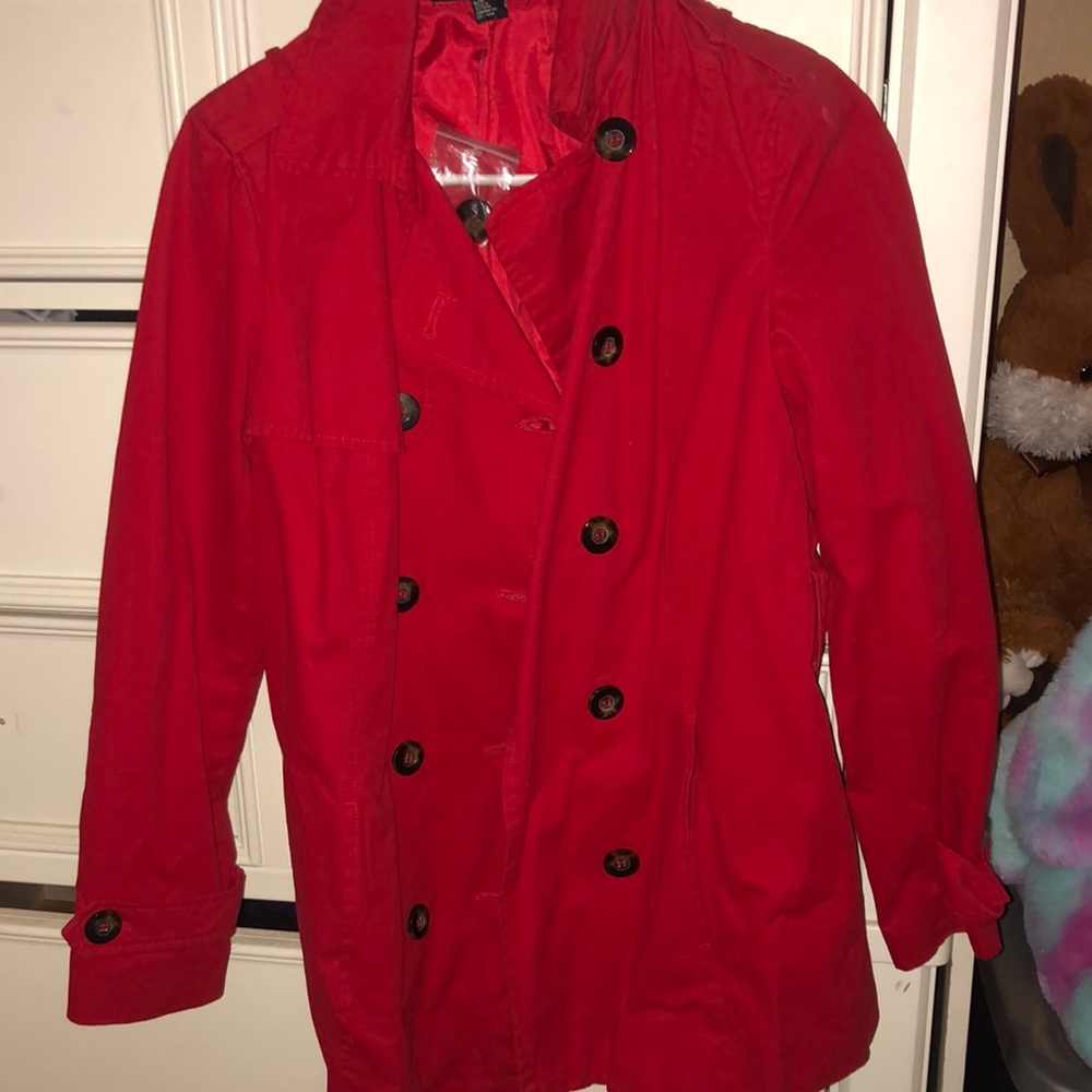 Only worn once red jacket super cute !:) if I could fit it would definitely keep